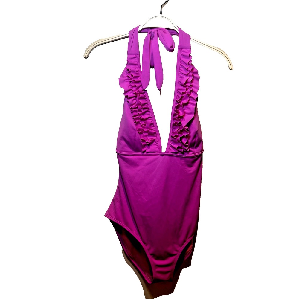 Boden Ithaca Halter Swimsuit Swim One Piece Women US 12 New Pink Ruffle Vibrant - Picture 9 of 10